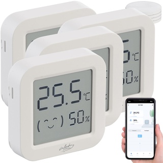 4er-Set Mini-Thermo-/Hygrometer, Komfort-Anzeige, LCD, Bluetooth, App