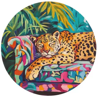 OnlyWow Badematte Leopard - Bunt - Tropisch, Höhe 10 mm, Polyester, Rund, Badezimmerteppich, Badteppich, Rutschfest, Badvorleger, Waschbar Rund | 70 cm x 70 cm x 10 mm