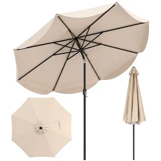 COSTWAY Sonnenschirm, Balkonschirm mit Kurbel & Volant, Terrassenschirm beige|weiß