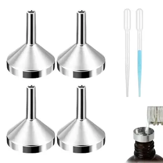 YAYNO 4 Stück Aluminium Mini Trichter Metall Set und 2 Kunststofftropfer Metall Kleiner Trichter zum Abfüllen von ätherischen Ölen Füllen von Füllen Kleine Flasche Kosmetik 18mm*22mm
