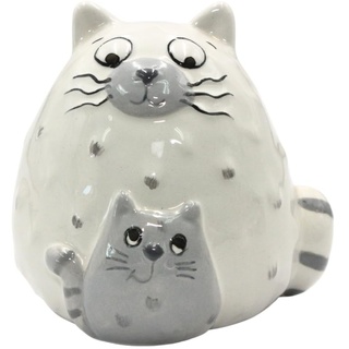 Porzellan Dekofigur als Katze in weiß-grau, Katze mit Katzenbaby, Größe: H/Ø ca. 8 x 7 cm
