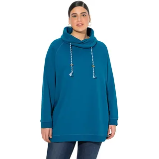 Ulla Popken Damen große Größen Übergrößen Plus Size Sweatshirt, weiter Stehkragen, Taschen, Raglan-Langarm blaugrün 66+ 713963768-66+ - 66-68