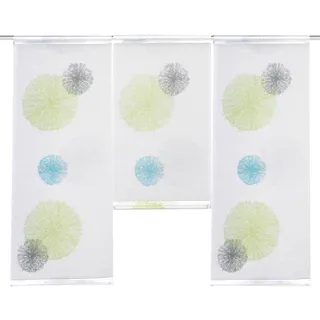 Clever-Kauf-24 Mini Flächenvorhang Set Rawlins grün blau Schiebevorhang Schiebegardine Scheibengardine mit Kreise | Bistrogardine für Küche und Wohnbereich