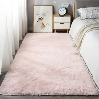 Homesally Shaggy Hochflor Teppich Flauschig rutschfest Waschbar Moderne Deko Teppich für Schlafzimmer, Wohnzimmer,Pink #2,50cm×80cm