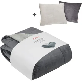 Wohndecke S.OLIVER "Doublesoft, Kuscheldecke, Deal, Kissen geschenkt", grau (anthrazit, hellgrau), B:150cm L:200cm, Wohndecken, Kuscheldecke, mit GRATIS-Zugabe: 2x Kissenhülle, mit Reißverschluss