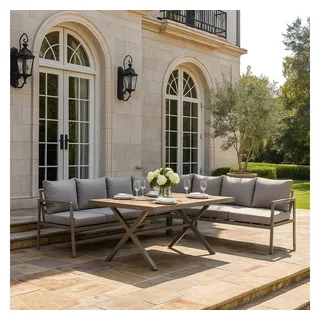 MANDALIKA Garden Loungeset Dining Lounge Set Meran Aluminium / Nonwood beige