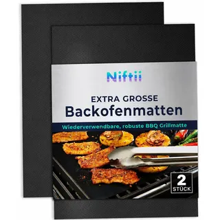 Niftii BBQ Grillmatte Extra Groß – 2er Set 40x55 cm – Antihaft Teflon Grillmatten – Hitzebeständig 240°C – Wiederverwendbar & Spülmaschinenfest – Gasgrill, Holzkohle, Elektrogrill & Ofen