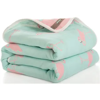 Hayisugal Kinder Decke 6-lagig Babydecke aus 100% Baumwolle - kuschelige Baumwolldecke Ideal als Kinderwagendecke, Erstlingsdecke, Bettdecke oder Kuscheldecke, Flamingo, 120x150cm