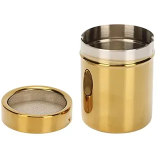 Puderzuckerstreuer Edelstahl, 7x9cm, Gold, Kakaostreuer mit Deckel für Schokolade, Zucker, Salz, Kakao, Mehl, Kaffee