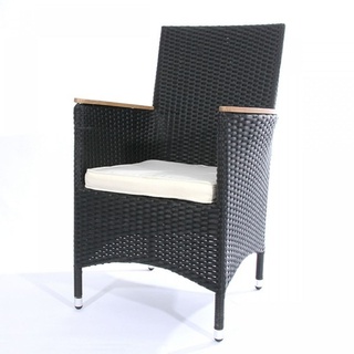 MP Home & Garden® Polyrattan Sessel 'SOUTH, schwarz, mit Holzarmlehne