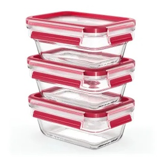 EMSA Clip & Close Frischhaltedosen Glas, 3-teiliges Set, Glasschale mit Deckel zum Aufbewahren, Transportieren und Frischhalten, Set besteht aus: 3 x 450 ml - Dosen