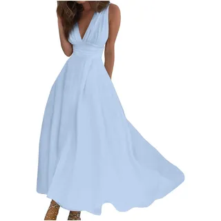 Abendkleid Damen Lang V-Ausschnitt Blumen Bedruckt Ärmelloser Abiballkleid a Linien Partykleid Plissee Sommerkleid Festlich Volantkleid Elegant Swingkleid Ballkleider Hochzeit Gast Kleid