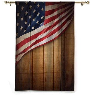 ZLMQWANXX Einfacher Vorhang Amerikanische Flagge United States Design auf einem vertikalen Retro Holz Rustikale Rückseite Old Glory Country Einfacher Stil B 36 x L 64 Blau Rot