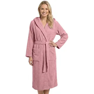 Laynenburg Damenbademantel Bademantel Damen mit Kapuze aus 100% Baumwolle Frottee, mit Gürtel, aufgesetzten Taschen, Waden-lang für Spa, Sauna, S-XXXL rosa XXL