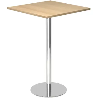 bümö Stehtisch Büro, Bistrotisch eckig 80 x 80 cm in Eiche, Gestell: Verchromt - Bartisch, Stehtisch Holz-Platte, Säule aus Metall, Buffettisch,