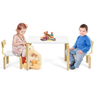 KOMFOTTEU Kindersitzgruppe, mit 1 Kindertisch und 2 Stühle, aus Holz weiß