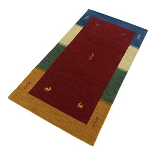 WAWA TEPPICH Handgefertigter orientalischer Gabbeh Teppich aus 100% Wolle Loom Handgewebte Rot 90X160 cm