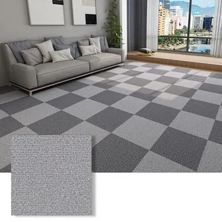Selbstklebende Teppichfliesen, selbstliegend, langlebig, rutschfest, strapazierfähig, Teppichfliesen, Bodenbelag für Büro, Wohnzimmer, Schlafzimmer (Größe: 60 x 60 cm, Farbe: Hellgrau)