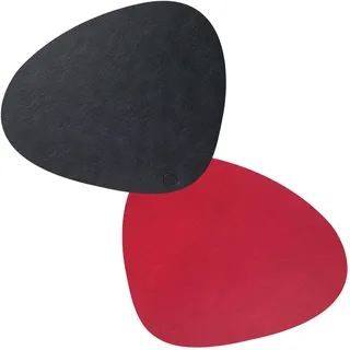 Lind DNA Tischset Curve Double Leder Schwarz-Rot, Maße: 44cm x 37cm x 0,2cm, 983569