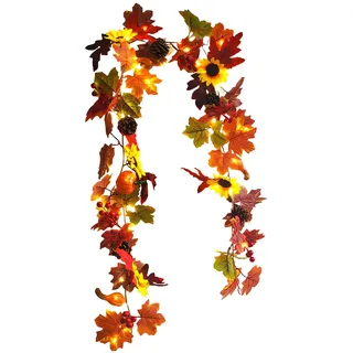 Herbstdeko Girlande Ahornblätter, 175cm Girlande Herbst Deko Herbstgirlande mit 30 LED Licht Herbstdeko Innen Deko Herbst Herbstgirlande Herbstblätter Für Zuhause Garten Hochzeit
