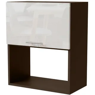 Feldmann-Wohnen Mikrowellenumbauschrank, Weiß Hochglanz, Dunkelgrau, Holzwerkstoff, 60x32.5x72 cm, Küchen, Küchenmöbel, Küchenschränke, Geräteumbauschränke