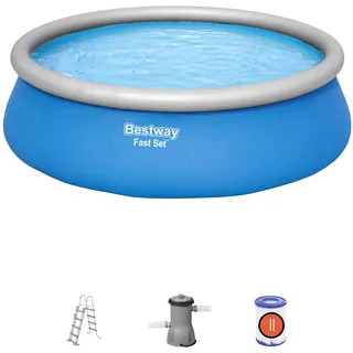 Fast Set Bestway Aufblasbarer Pool 457x122 Cm Mit Luftreiniger, 3,028 L/h Leiter Und Schwimmendem Aufblasbarem Kühler