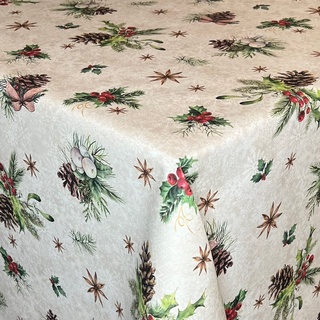 Jacquard Weihnachten Tischdecke Baumwolle beschichtet eingefasst X-Mas 60465 eckig rund oval (140 cm rund)