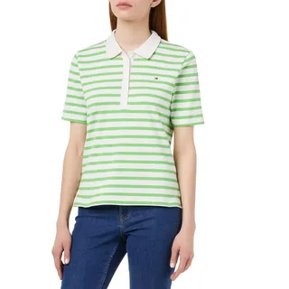 Tommy Hilfiger Damen Poloshirt Kurzarm 1985 Pique Stripe Polo Regular Fit, Weiß (Breton Stripes W White/Spring Lime), L - L