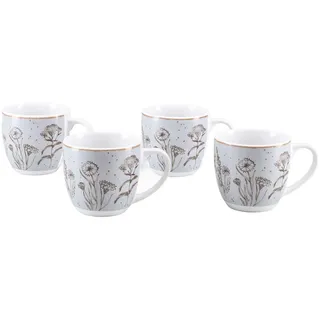 Creatable Kaffeebecherset Vintage Flower Stein, Hellgrau, Keramik, 4-teilig, 320 ml, Kaffee & Tee, Tassen, Kaffeetassen-Sets