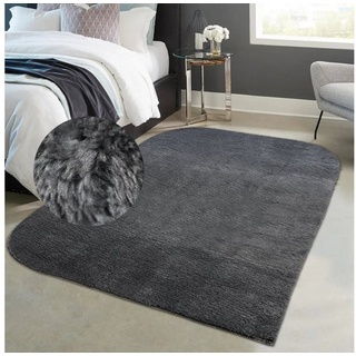 Teppich Einfarbiger Teppich mit runden Ecken – anthrazit, TeppichHome24, rechteckig schwarz 60 cm x 100 cm