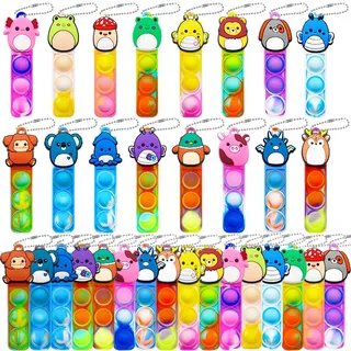 Yeefunjoy 32 Stück Pop Push It Fidget Toy, Pop Sensory Fidget Toy, Mini DIY Schlüsselbund Toys, Bubble Pop Figetttoys Stressabbau Spielzeug mit Schlüsselanhänger für Kinder und Erwachsene