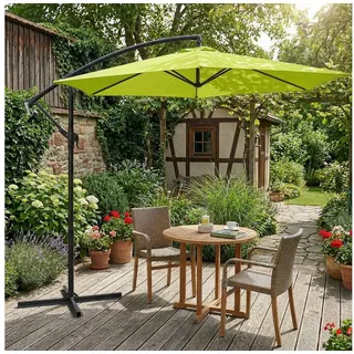 Sekey Sonnenschirm Ampelschirm 300 x 300 Drehbar mit Kurbel, mit Ständer, UPF 50+, LxB: 300,00x300,00 cm, Ampelschirm 300cm, Winddicht & wasserdicht grün