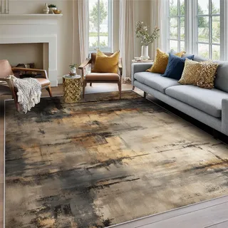 Generisch Teppich Abstrakt Modern Wohnzimmer 200 x 300 cm Mit 3D Schwarz Gold Antik Vintage Muster, Abstrakt Modern Schlafzimmer Deko Bettvorleger, Kurzflor rutschfest Waschbar Teppiche Gegend