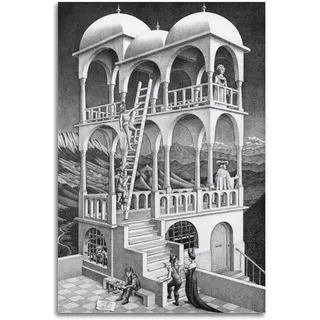 LVTFCO Belvedere von M.C Escher Poster und Drucke Berühmte M.C Escher Wandkunst M.C Escher Leinwandmalerei für Zuhause Wandbild Dekor 50x70cm Kein Rahmen
