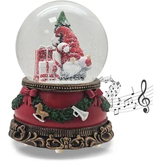 Schneekugel Weihnachten Spieluhr | Weihnachtswichtel | B: 10cm | 20353 | Höhe: 14 cm | Weihnachtsmann Christbaum | Sockel Weihnachten rot | Schttelkugel Weihnachtsdekoration | mit Musik