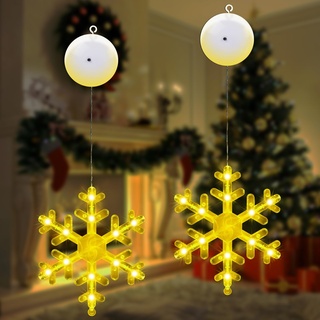 AUAUY LED Weihnachtsdeko Schneeflocke Leuchte, 2 Stück LED Fenster Hängende Lichterkette, Warmweiß Beleuchtung Weihnachtsbeleuchtung Batterie Betrieben für Innen Außen Weihnachtsfeier Fenster Deko