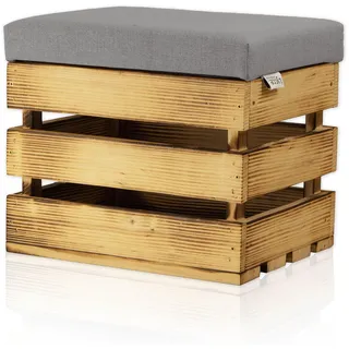 Lycce Hocker mit Stauraum, Holzkiste, geflammt,gepolsterter Deckel grau 35L