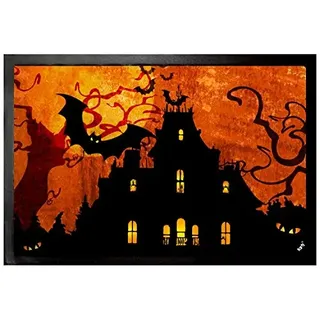 1art1 Halloween Geisterhaus Bei Blutmond Fußmatte Dekomatte Innenbereich | Design Türmatte 60x40 cm