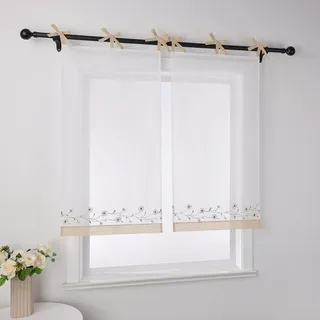 Joyswahl Voile Scheibengardine im Landhausstil »Kamille« Cáfe Gardinen Transparent Kurz Küchengardinen Bistrogardinen Küche Beige HxB 120x60cm 1 Stück