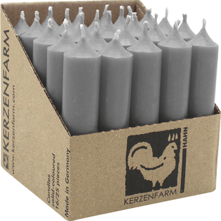 Stabkerzen aus Paraffin, 100/22 mm, Grau, KERZENFARM HAHN, Brenndauer ca. 4h, 25 Stück pro Verpackung