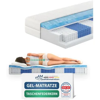 AM Qualitätsmatratzen Gel, Weiß, Textil, Uni, H2, Füllung: Taschenfederkern, Rechteckig, 80x200 cm, Oeko-Tex® Standard 100, Bezug rundum abnehmbar, Schlafzimmer, Matratzen Shop, Matratzen, Gelmatratzen