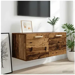 furnicato Wandhängeschrank Wandschrank 80 x 36,5 x 35 cm Altholz, 1-tlg., Wandregal mit umkehrbarer Tür und gelben Griffen für innen braun 36.5 cm x 35 cm x 80 cm