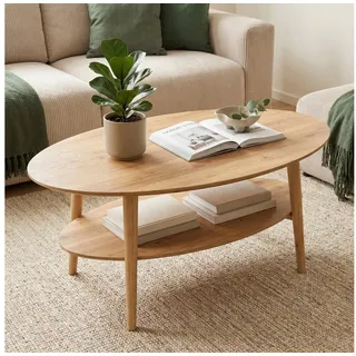 skølm Couchtisch Mjölnir aus Eiche Massivholz (Natur geölt), Wohnzimmertisch 70x110 cm mit 2 Ablagen, auch in rund erhältlich oval - mit Ablage