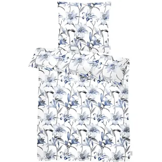 Apelt Mako-Satin Bettwäsche Lilia delfter blau 160x210 cm + 65x100 cm - blau;grau