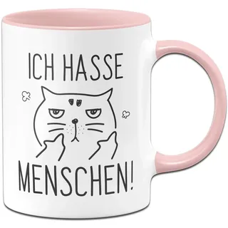 Tassenbrennerei Tasse Ich hasse Menschen Tassen mit Spruch Katze lustig - Spülmaschienenfest (Rosa)