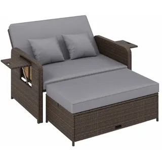 KOMFOTTEU Loungebett, 2-Sitzer Gartensofa Sonnenliege Doppelliege mit Liegefunktion grau