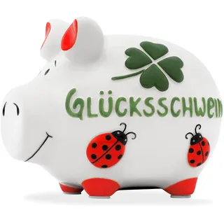 KCG Sparschwein Glücksschwein Spardose aus Keramik mit Gummi-Verschluss Kleinschwein Sparbüchse 12,5 x 9 x 9 cm