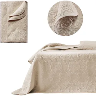 ROOM99 Leila Elegante Tagesdecke in Beige 220 x 240 cm Vielseitige Wohndecke als Bettüberwurf oder Sofaüberwurf Überwurfdecke für Bett und Sofa Steppdecke Stil Ideal als Bedspread