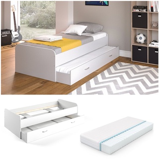 VitaliSpa Bett Enzo Jugendbett mit Gästeliege Funktionsbett 90x200 cm Weiß + Matratze