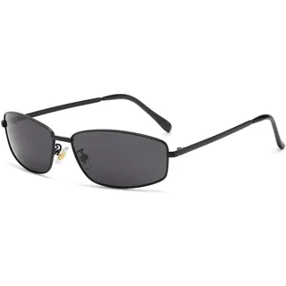 Long Keeper Trend Y2K Vintage Sonnenbrille für Damen Herren Futuristisch Getönte sonnenbrille Metall Retro Wrap Around Modern Y2K Brille (Schwarz Rahmen - Dunkelgrau Gläser)